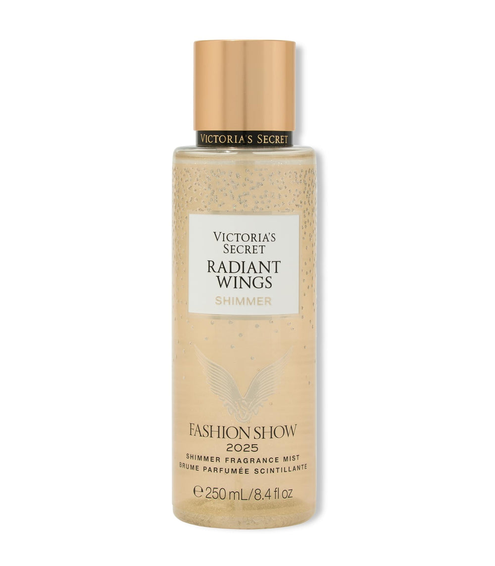 Victoria's Secret Radiant Wings bottle on vanity, sparkling fragrance for everyday glamour and confidence.