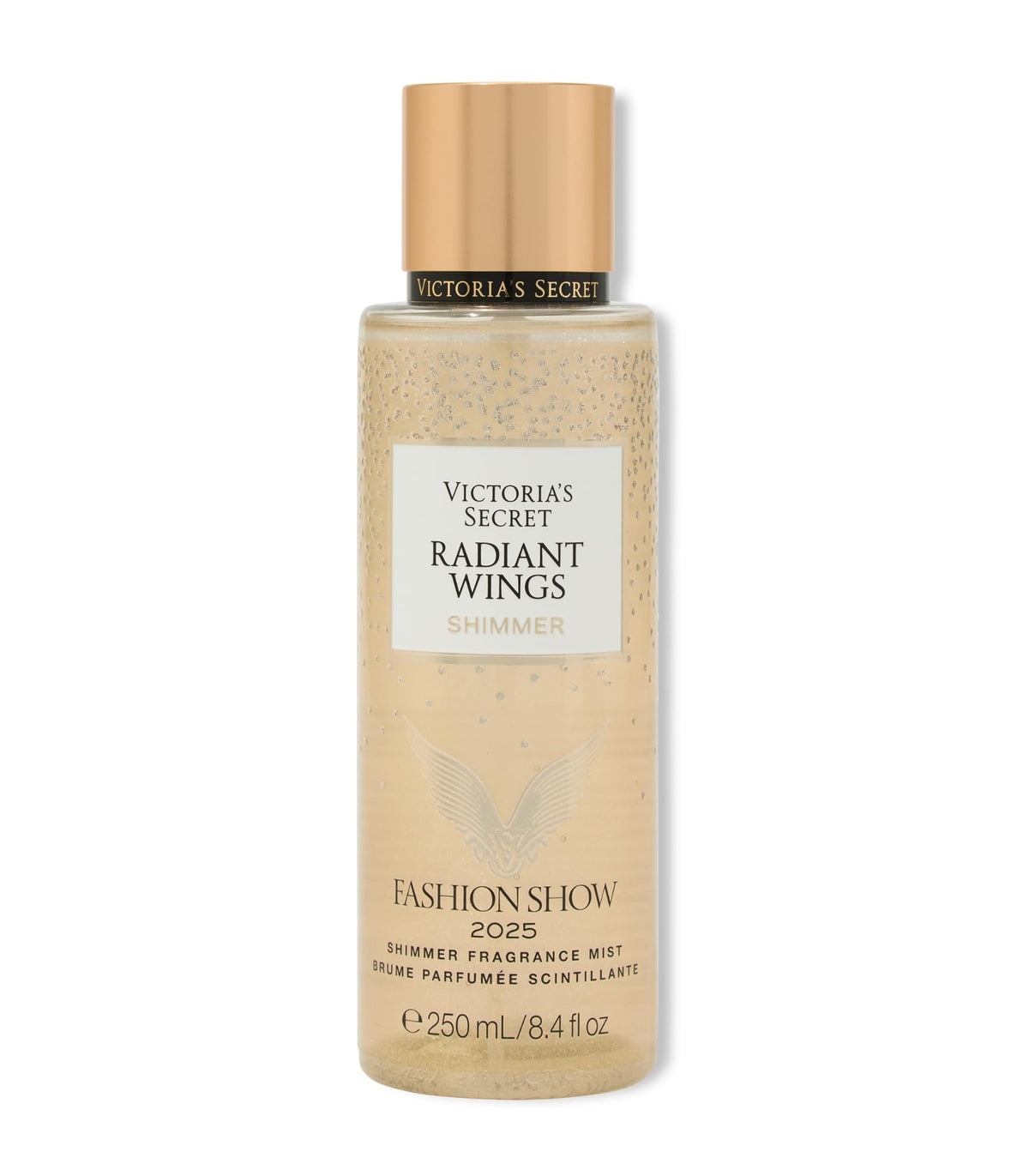 Victoria's Secret Radiant Wings bottle on vanity, sparkling fragrance for everyday glamour and confidence.