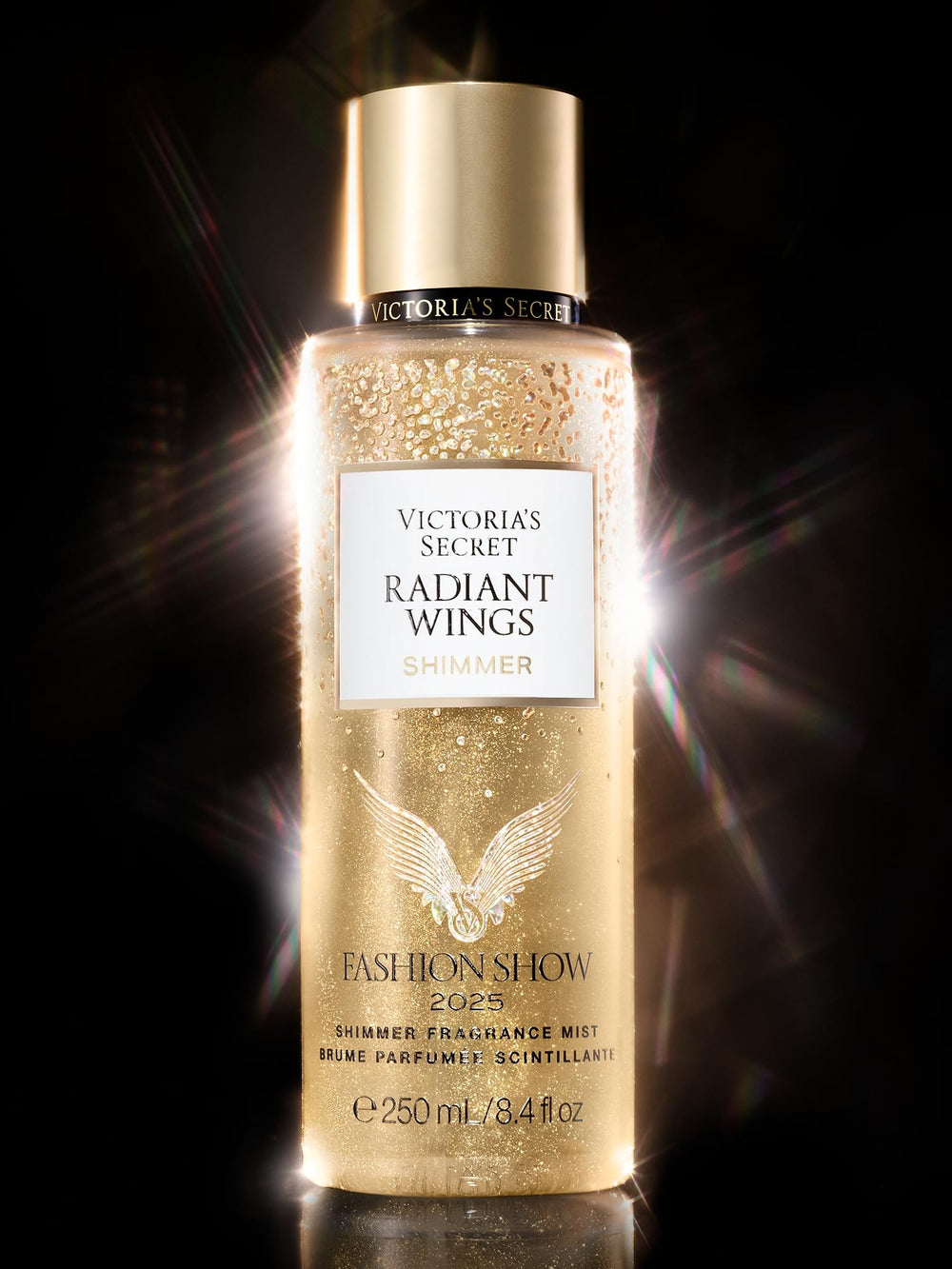 Victoria's Secret Radiant Wings notes graphic highlights Sugar Magnolia, Salted Caramel, Sandalwood for fragrance layering.