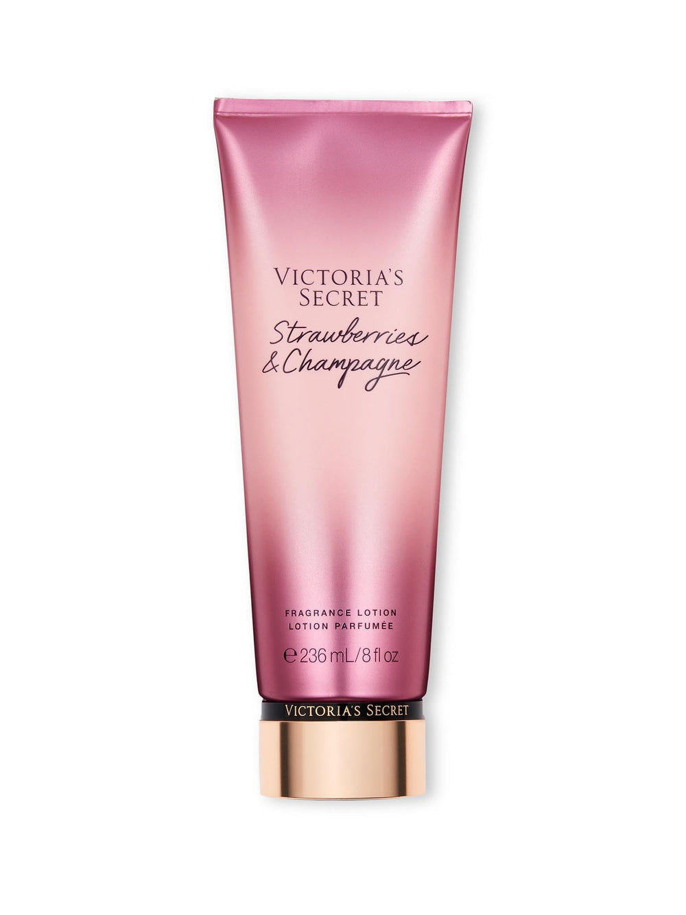 Victoria's Secret Strawberries & Champagne lotion bottle hydrates and layers with fragrance