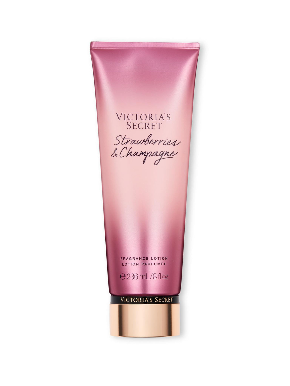 Victoria's Secret Strawberries & Champagne lotion bottle hydrates and layers with fragrance