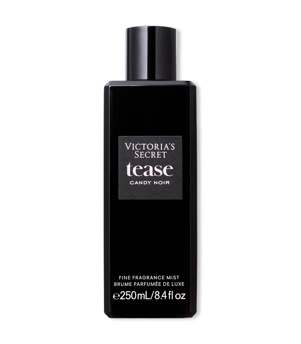 Victoria's Secret Tease Candy Noir bottle closeup—luxury fragrance vibe for product visuals.