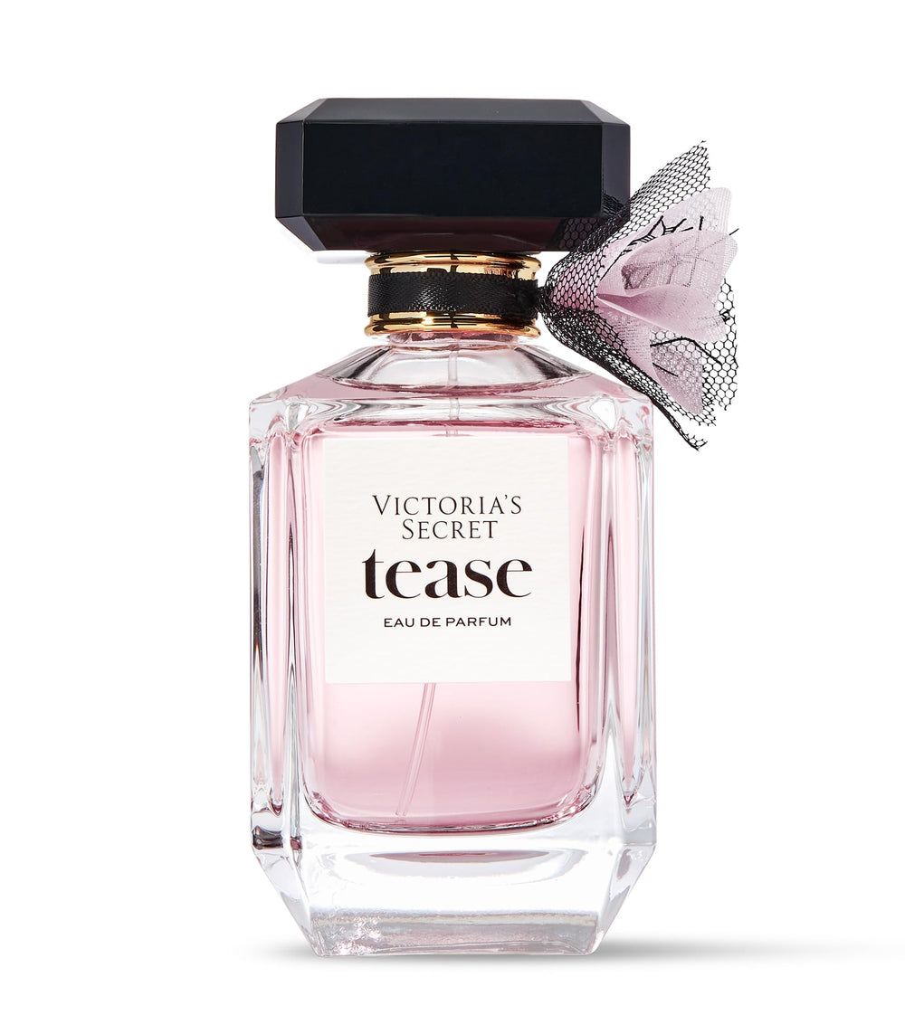 Victoria's Secret Tease box beside bottle signals premium packaging and gift-worthy presentation.