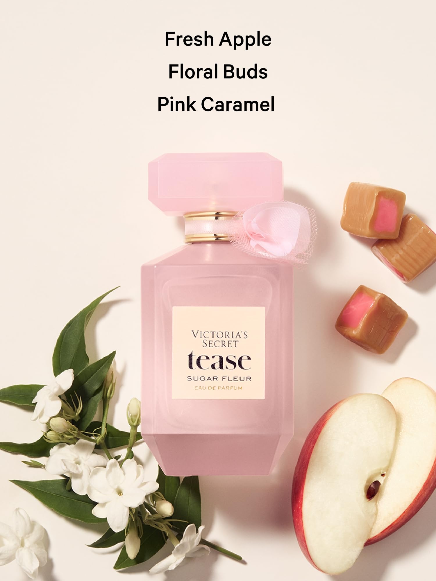 Victoria's Secret Tease Sugar Fleur cap closeup highlighting floral and caramel glaze