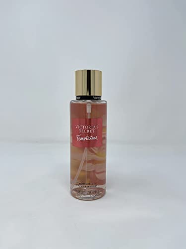 Victoria's Secret Temptation Mist close-up bottle with notes