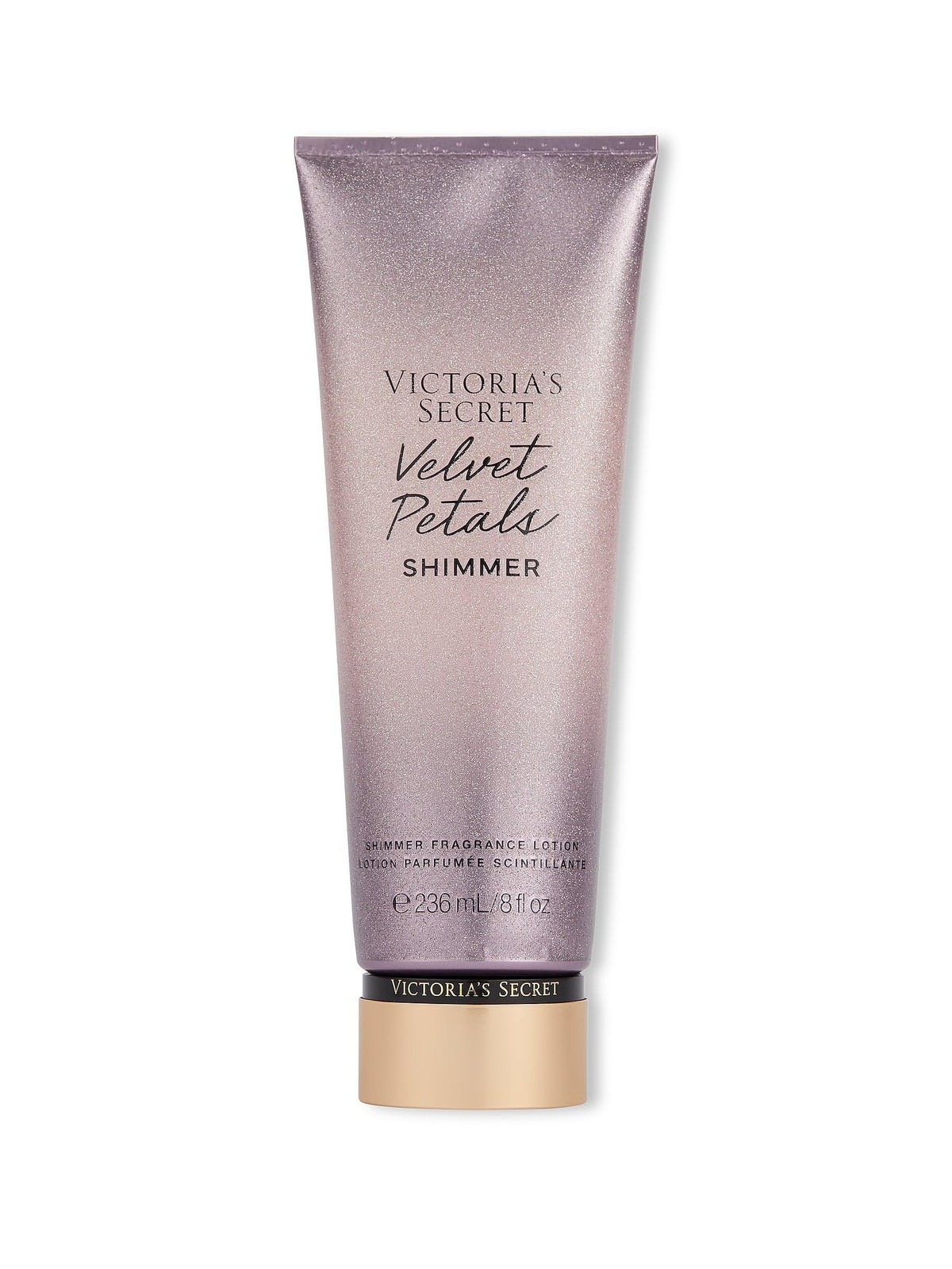 Victoria's Secret Velvet Petals Shimmer Lotion bottle for everyday scented hydration.