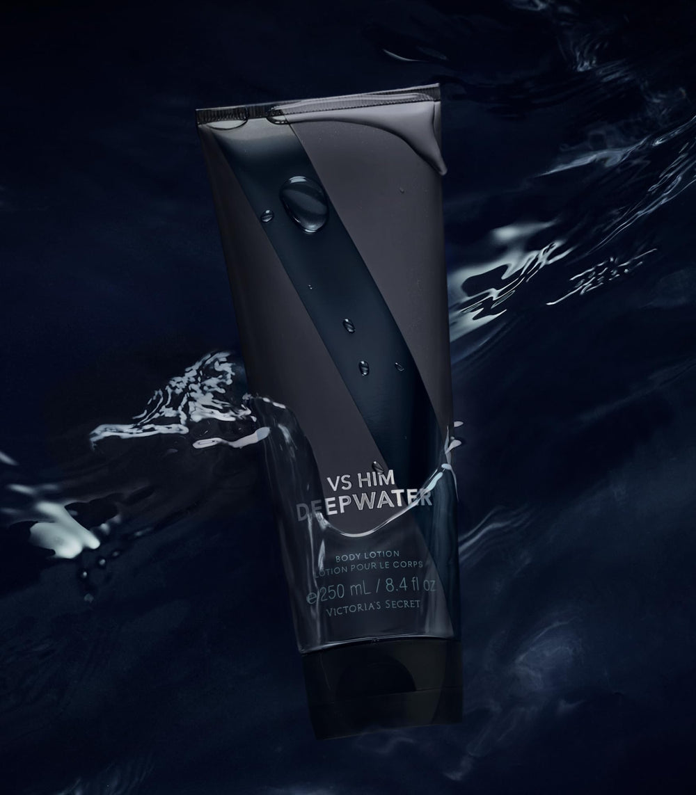 Victoria's Secret VS Him Deepwater lotion application being massaged onto skin.