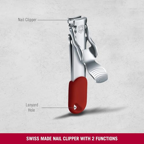 Victorinox nail clipper red lanyard hole closeup highlighting compact portability
