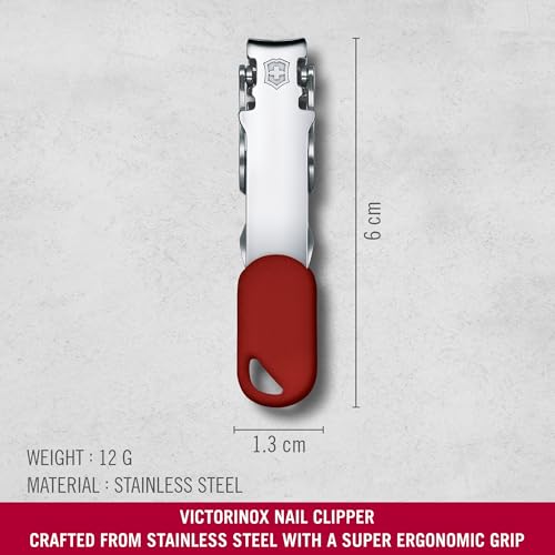 Victorinox nail clipper red lanyard hole side view for ergonomic grip