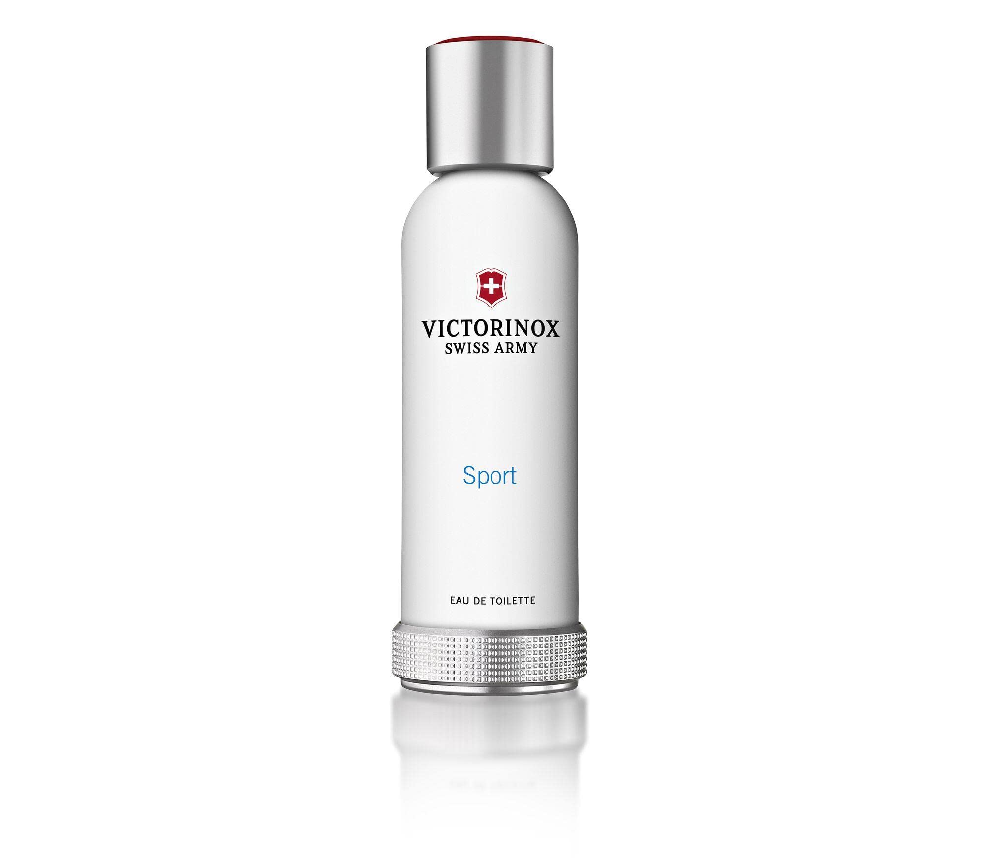 Victorinox Swiss Army Sport EDT spray mist suggests long-lasting freshness through sports and work.