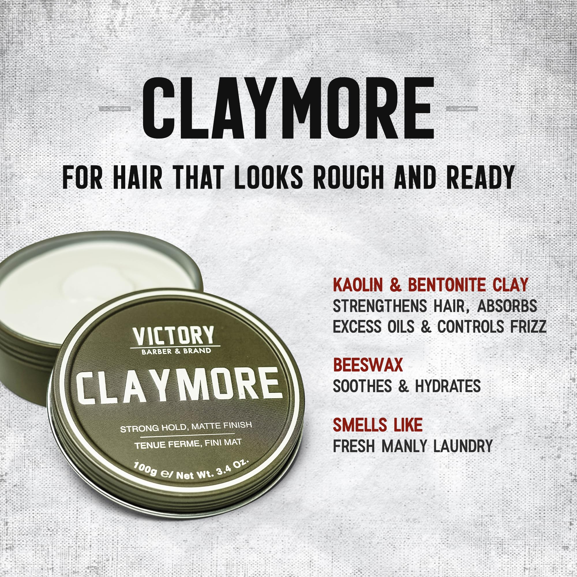 Claymore matte finish on hair demonstrates non-shiny texture