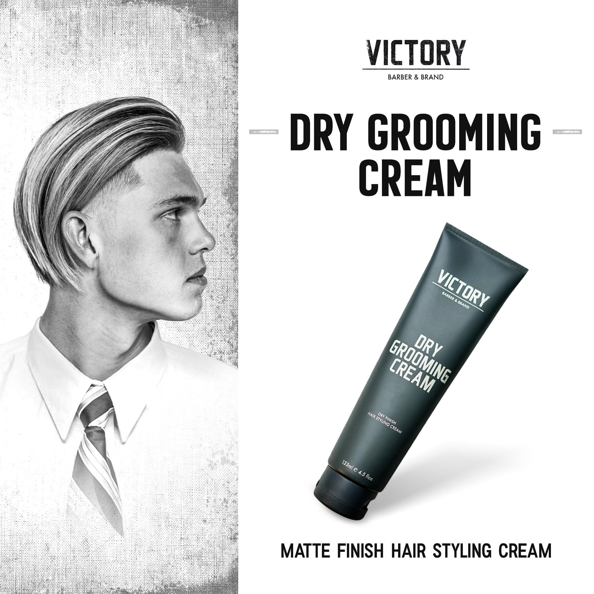 Victory Dry Grooming Cream application demonstrates easy, flexible styling.