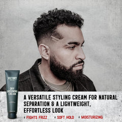Victory Dry Grooming Cream on damp hair ready to shape.