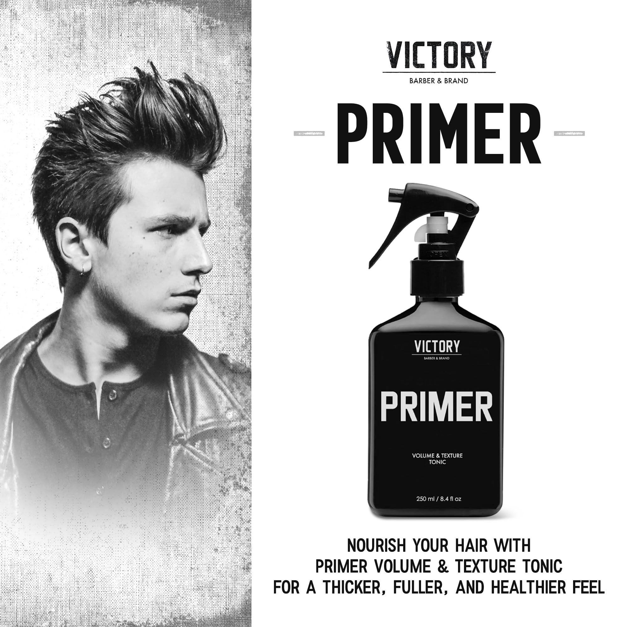Victory Primer usa-made label highlights American craftsmanship on this sea-salt spray.