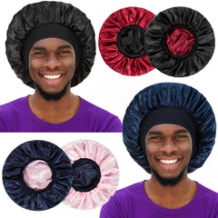 Vidsel 2pcs satin bonnet front view protects curls overnight with a comfortable wide band.