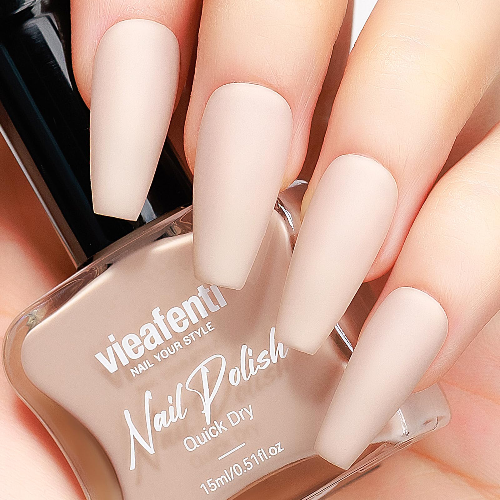 Vieafenti Matte Nude Nail Polish bottle shows a velvety neutral finish for everyday looks