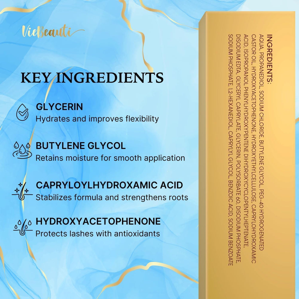 VieBeauti Lash Serum 5ml bottle swatch shows generous five-month supply.