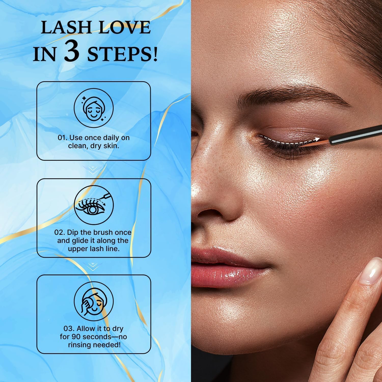 VieBeauti Lash Serum applied along lash line for easy daily routine.