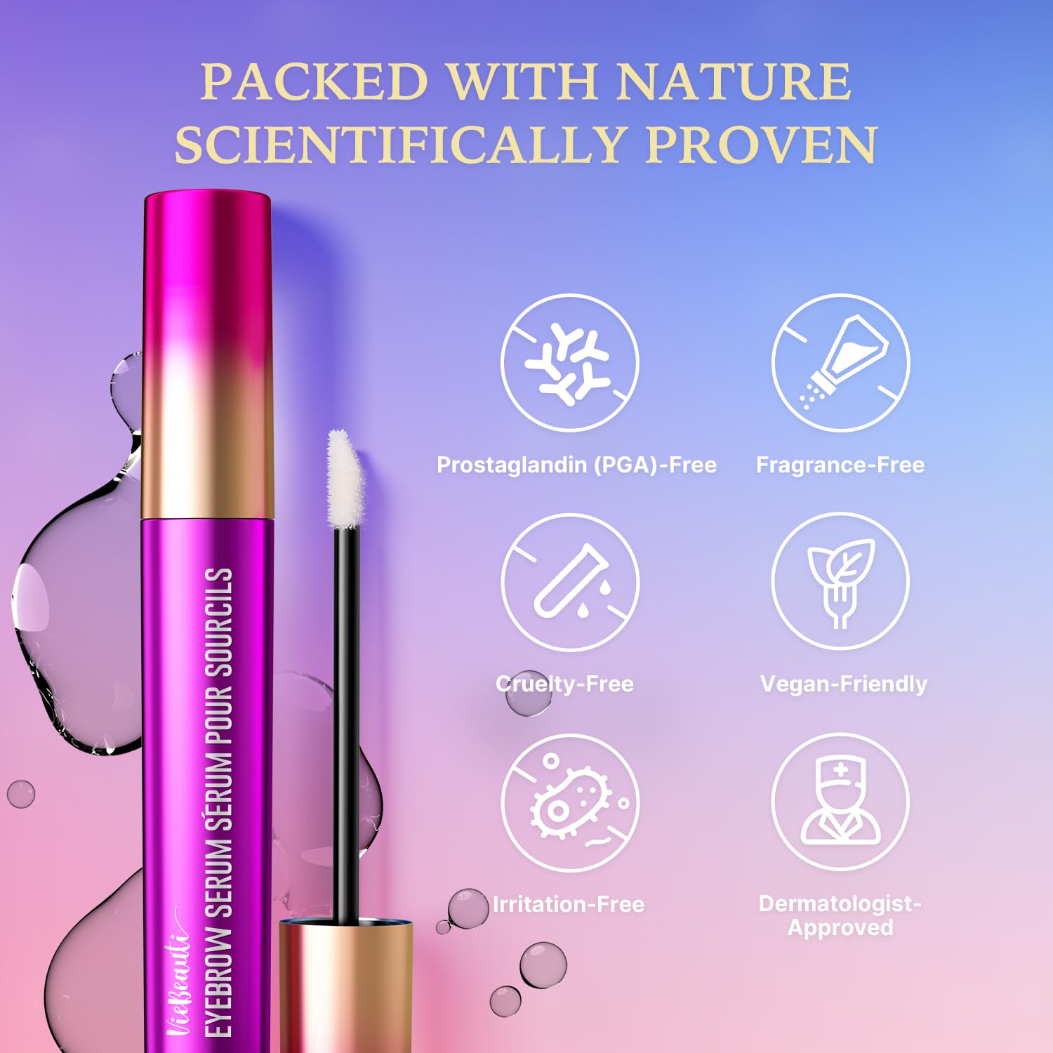 VieBeauti 3 mL bottle next to coin to show compact travel-friendly size