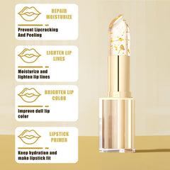 Vienflona color-changing lipstick glossy finish captured on lips emphasizes smooth, hydrated shine.