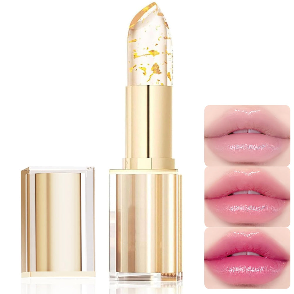 Vienflona color-changing lipstick tube closeup displaying adaptive pink shade for a personalized lip look.