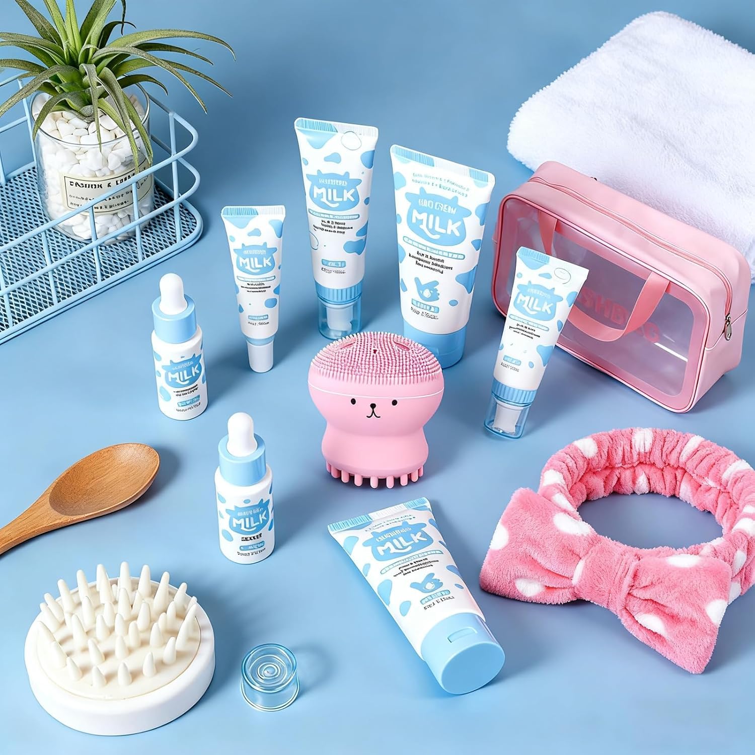 Vienflona Milk Skincare Set collection layout highlights varied products for a balanced, gentle routine.