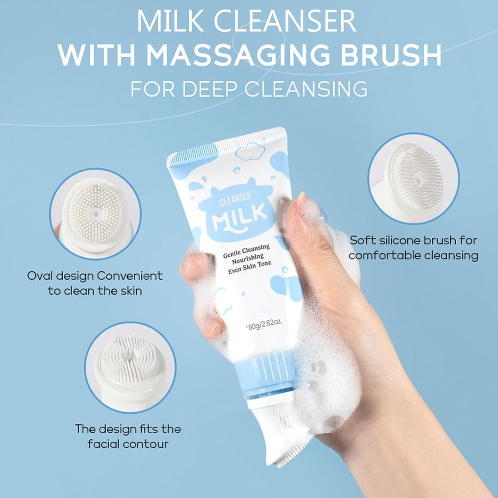 Vienflona Milk Skincare Set moisturizer application shows smooth hydration with gentle, non-irritating feel.