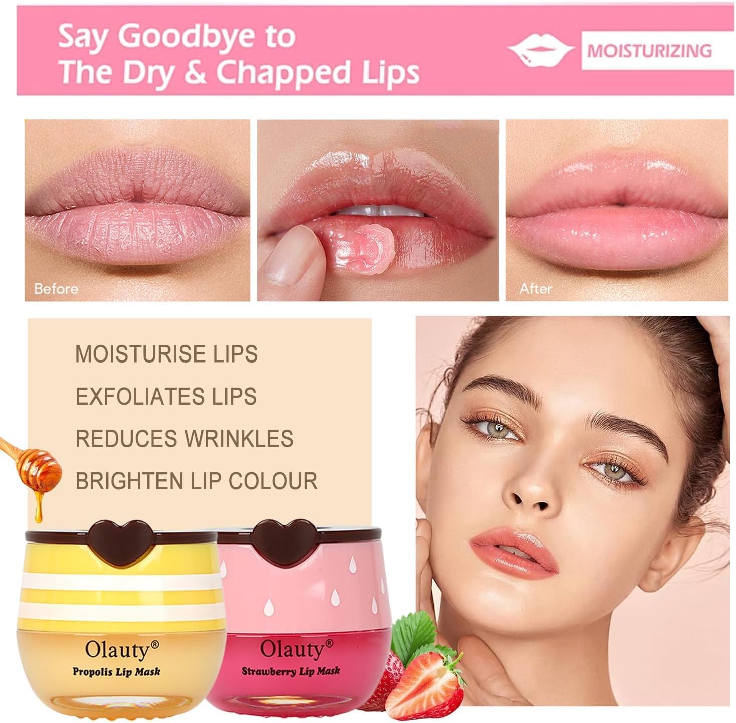 Vienflona sleep lip mask closeup shows overnight nourishment for smoother morning lips.