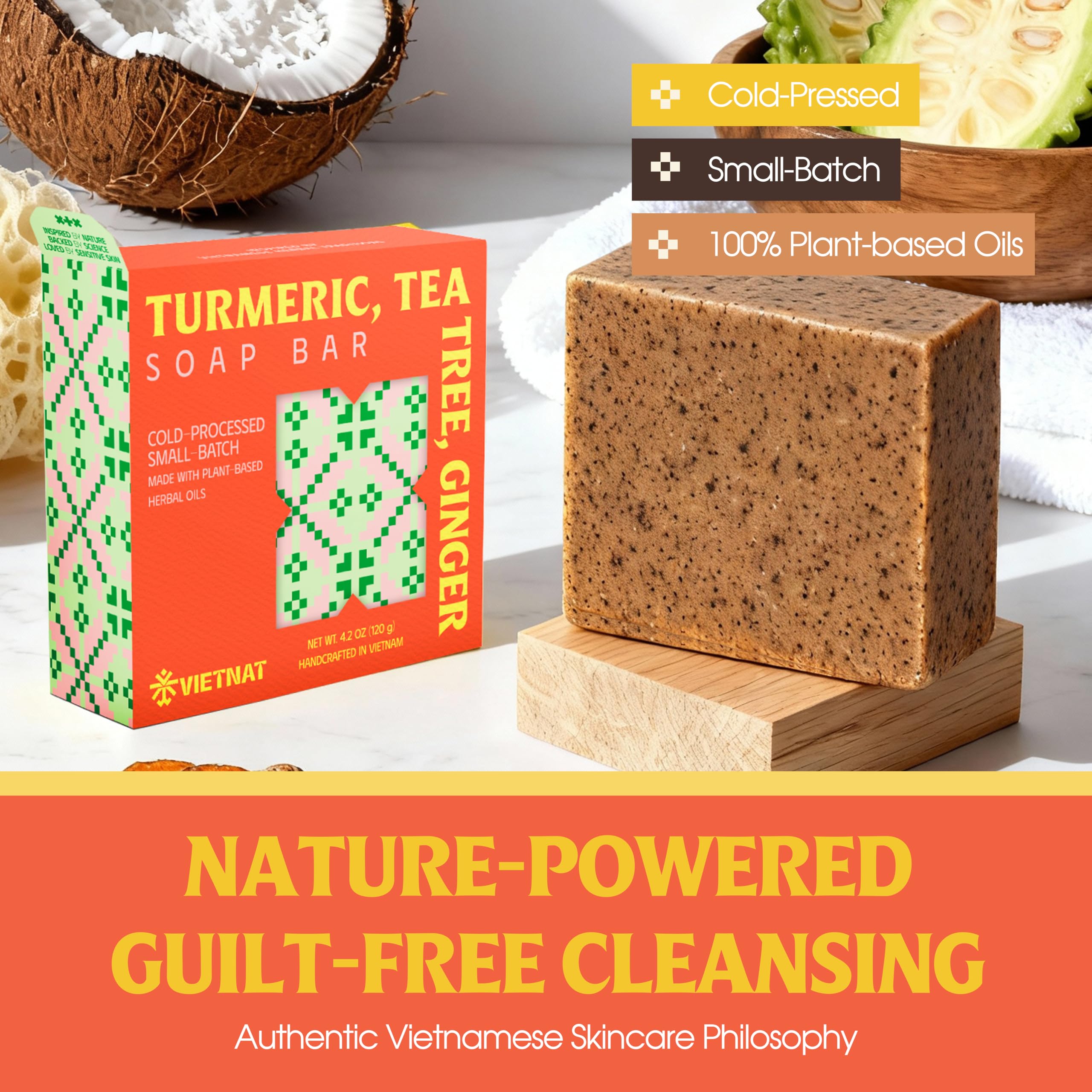 VIETNAT botanical-scent notes from tea-tree and ginger enrich shower routine.