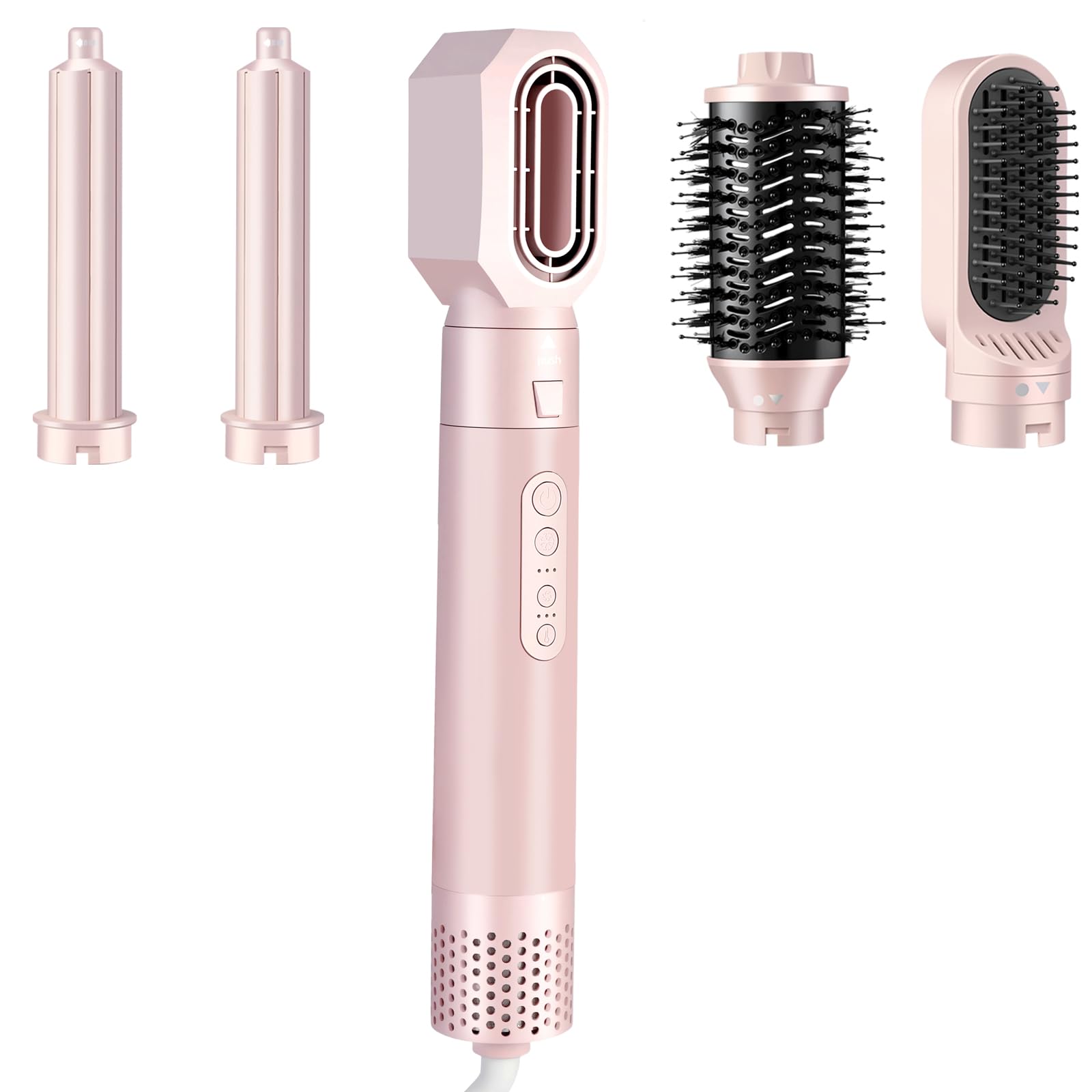 Vietoraeud 5-in-1 styler pink front view, fast drying for busy mornings.