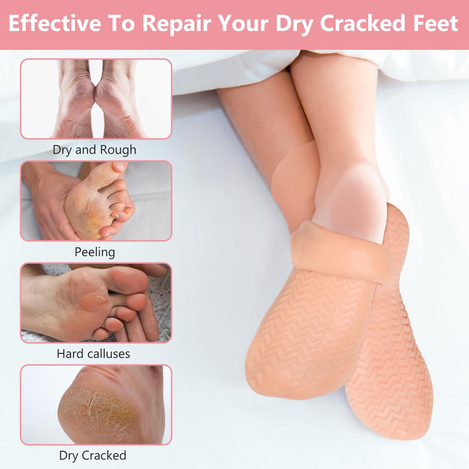Vigdit silicone moisturizing socks non-slip bottom detail supports safe at-home pedicure