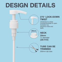 VIGOR PATH pump image shows 410/28 threading compatibility for 1 L bottles.