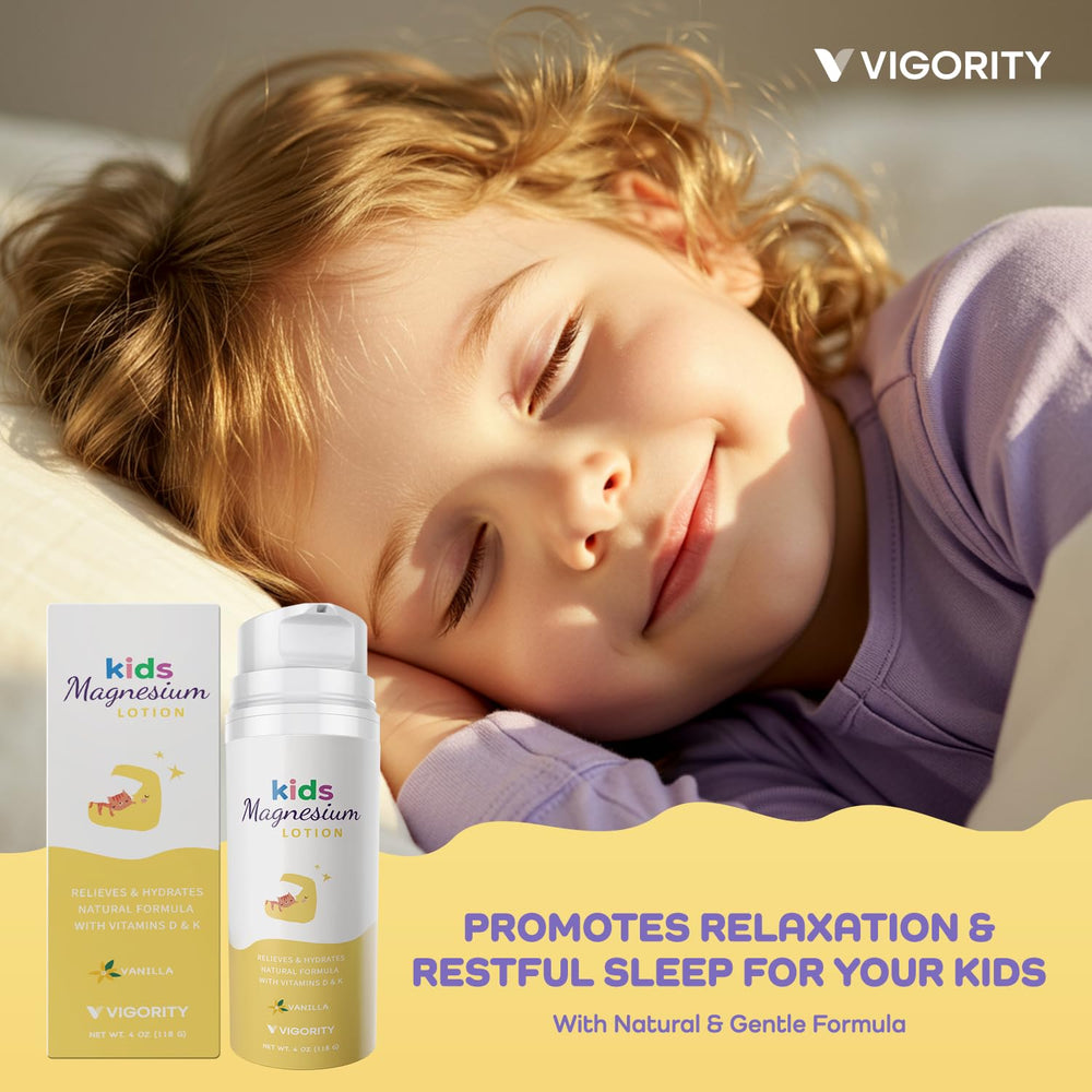 Vigority Bedtime Lotion application showing gentle, quick-absorbing formula for nightly routine.