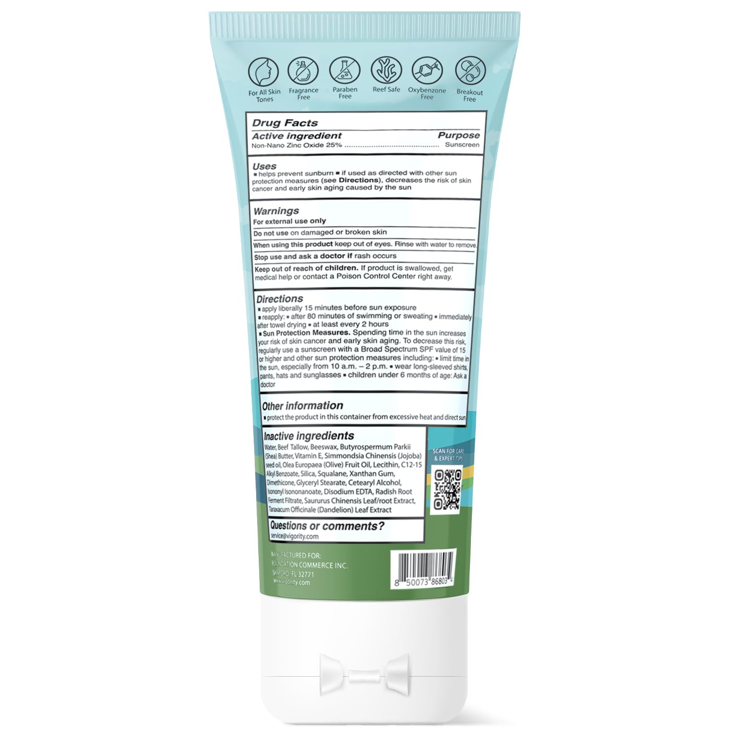Vigority beef tallow sunscreen fragrance-free label for sensitive users