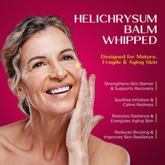 Vigority Helichrysum Balm face application illustrating gentle use on delicate skin.