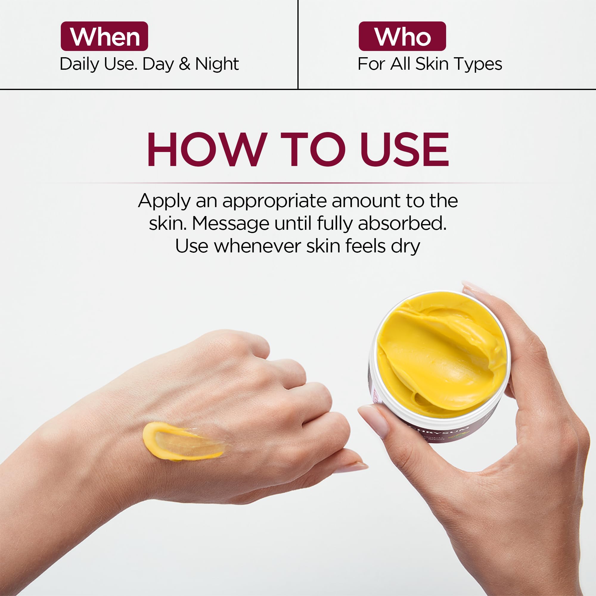 Vigority Helichrysum Balm soft-glide demonstrates quick, non-greasy application.