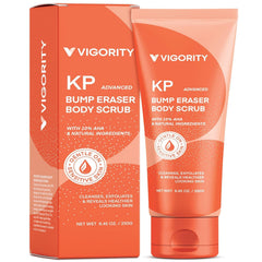 Vigority KP Bump Eraser Scrub in a jar delivers gentle exfoliation for smoother skin.