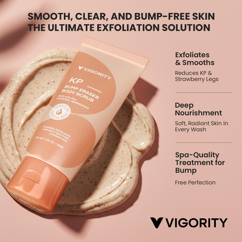 Vigority KP Bump Eraser with walnut shell powder exfoliates dead skin and cleans pores.