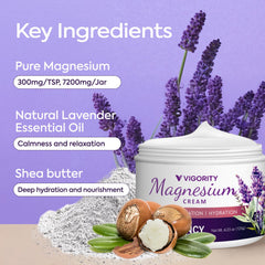Close-up of Vigority lavender-scented magnesium lotion highlighting natural ingredients.