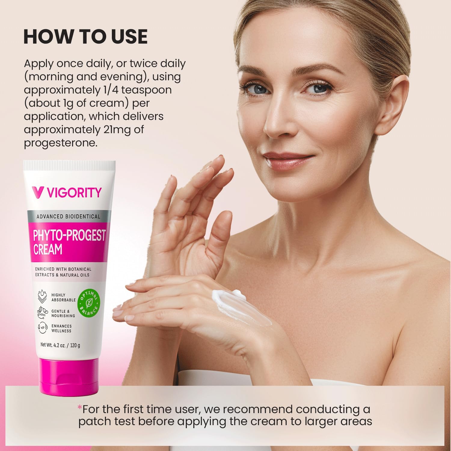 Vigority Phyto-Pro Cream natural oils imagery suggests vegan, paraben-free care for skin wellness.