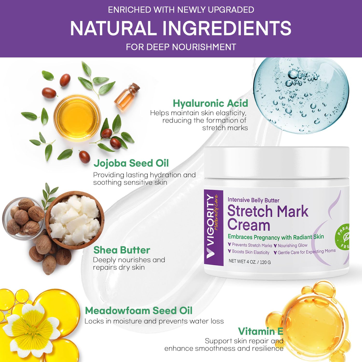 Vigority-shea-butter-jojoba-seed-oil-closeup highlights deep hydration for skin.