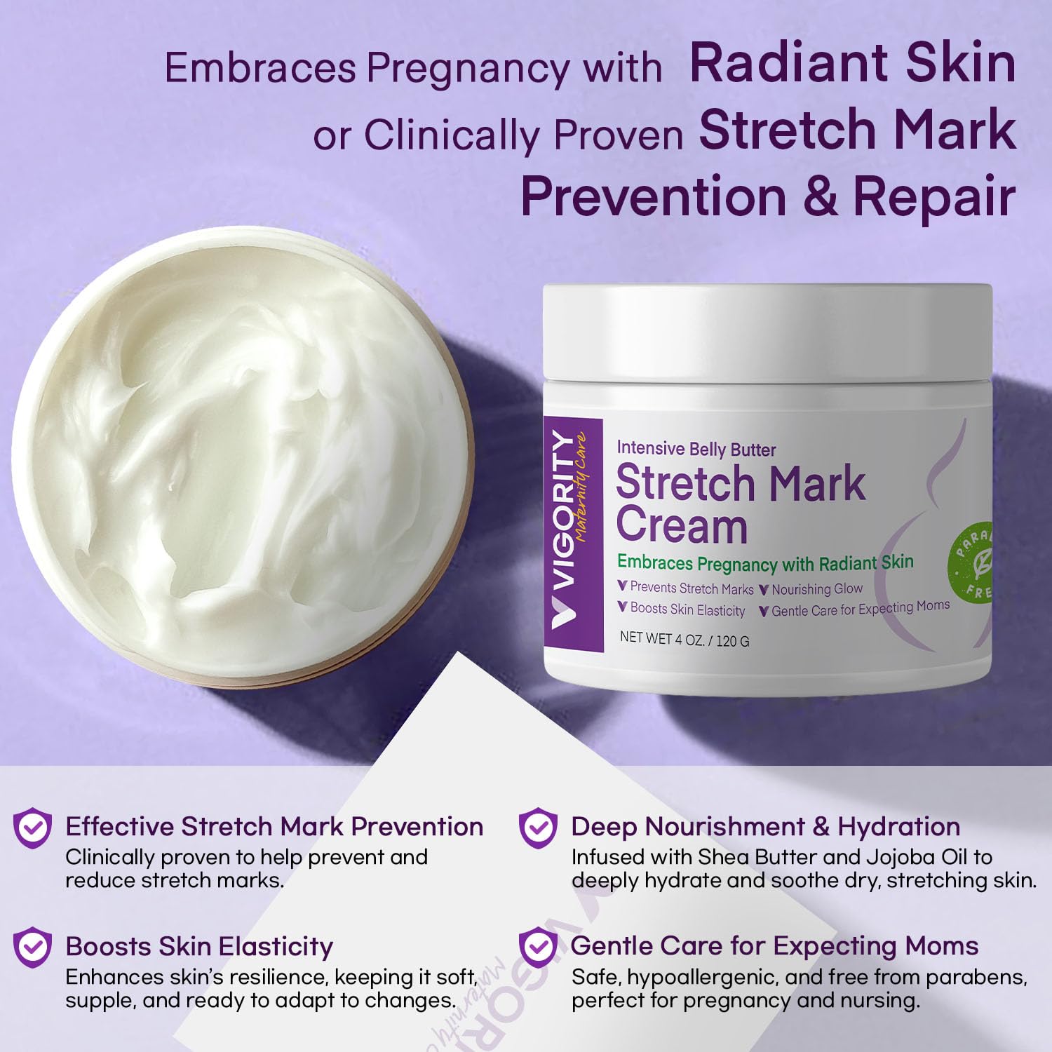 Vigority stretch-mark-cream-tube-packaging shows safe formula for moms.
