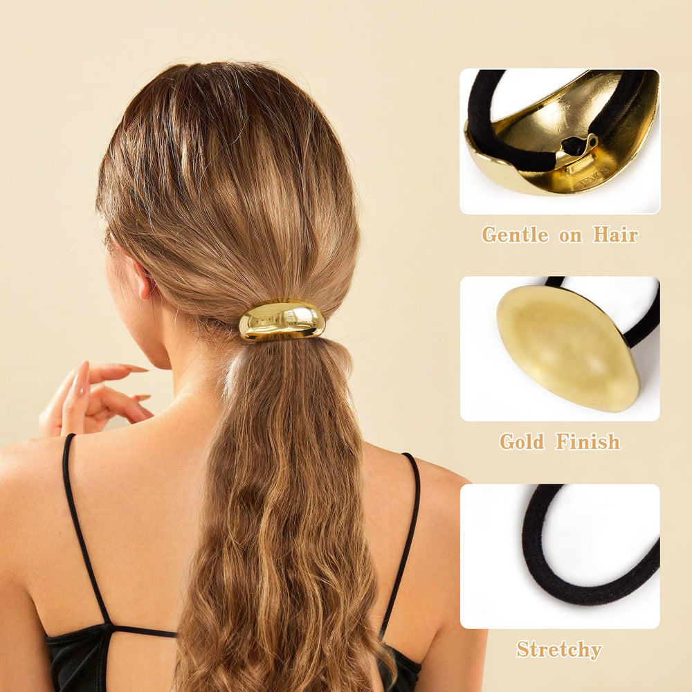 Vigorpace gold hair ties in varied styles to complement casual or formal looks.