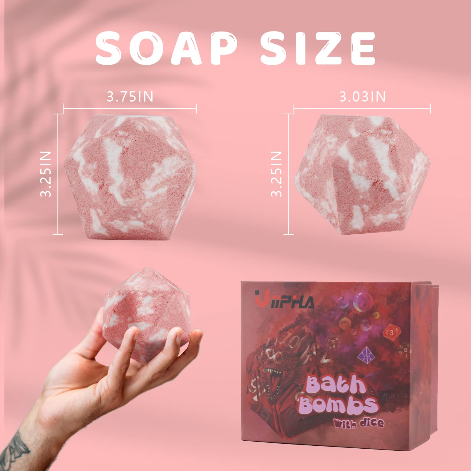 VIIPHA giant D20 bath bomb shows dice-shaped fizz during use