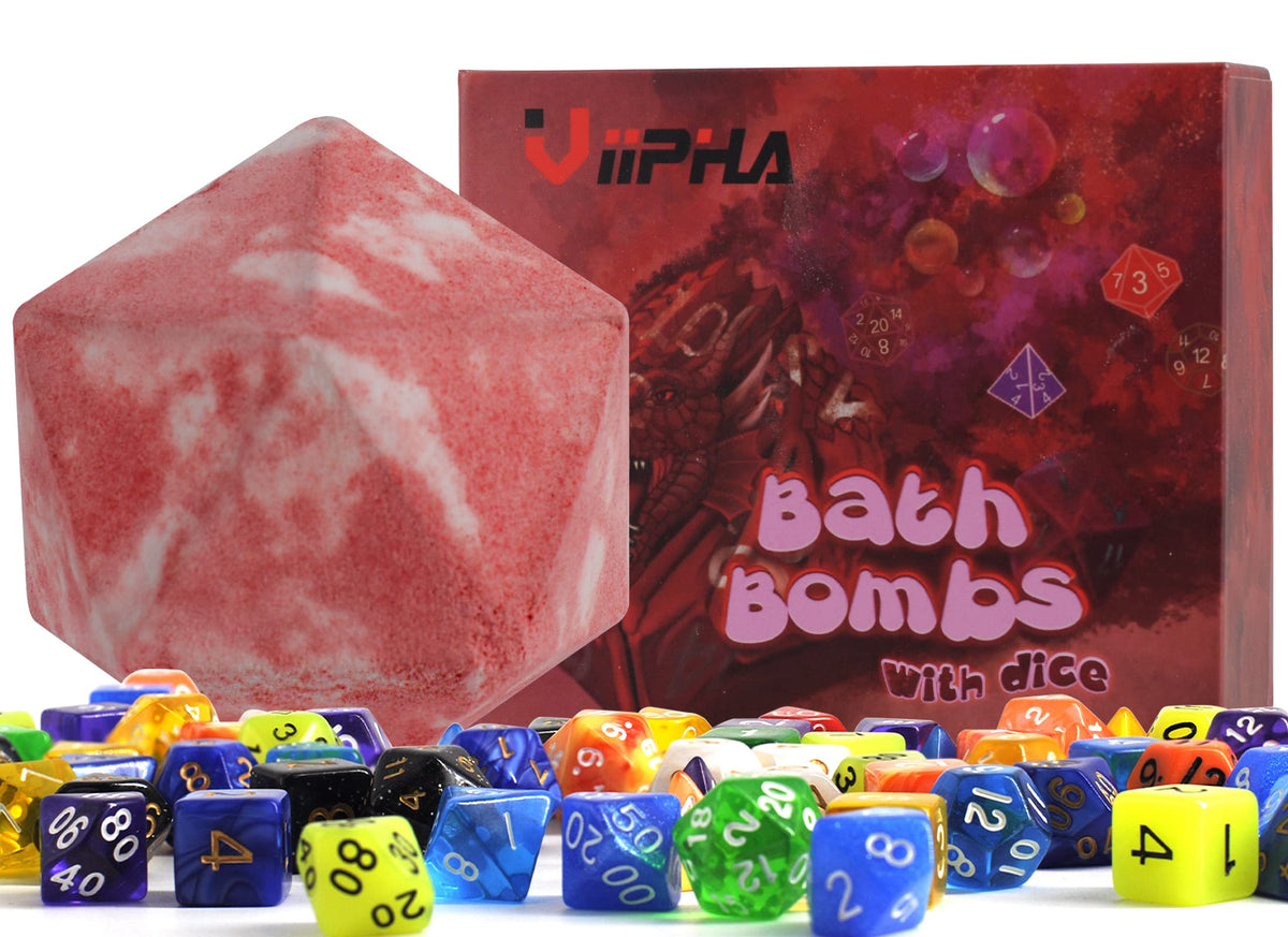VIIPHA Huge D20 Bath Bomb in box, gift-ready packaging for RPG fans