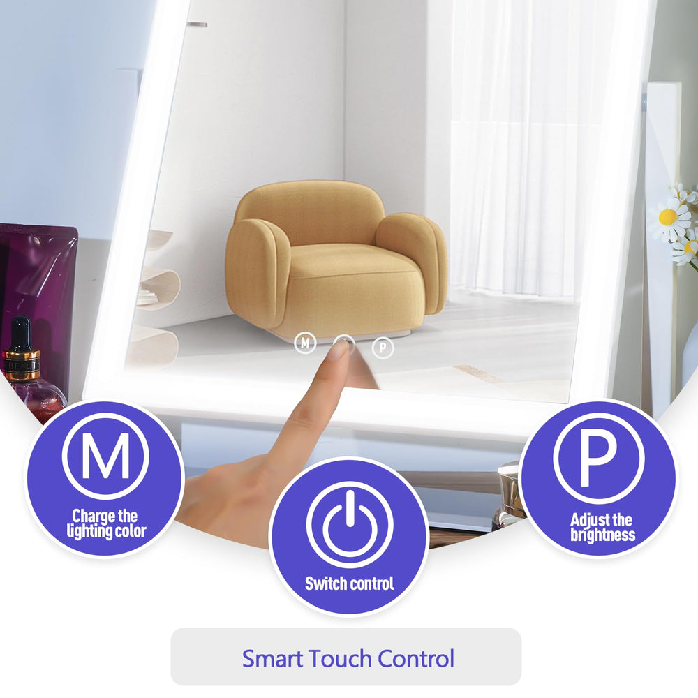 ViKert lighted makeup mirror touch controls adjust brightness and color easily.