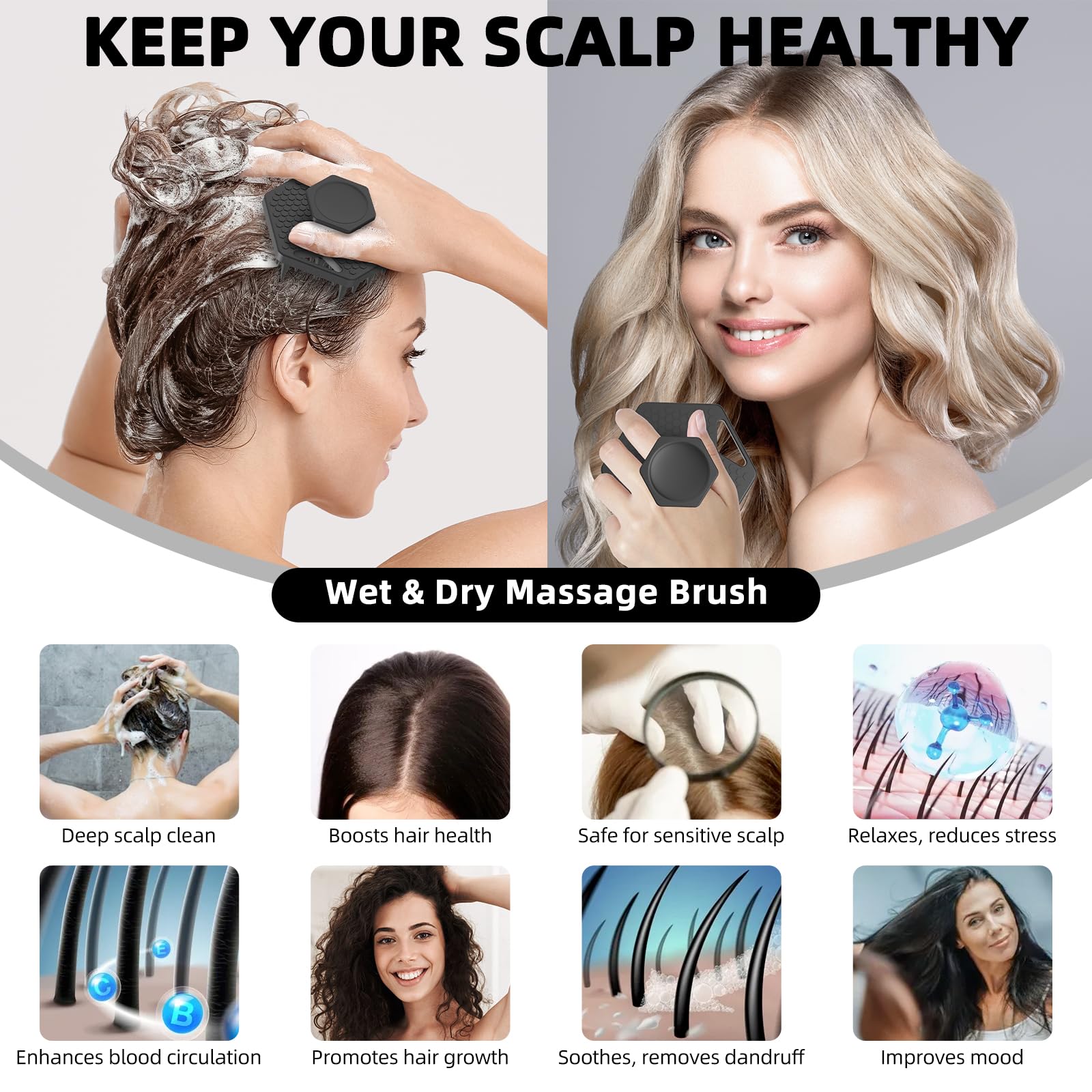 VIKICON all hair types friendly scalp massager supports scalp and beard care
