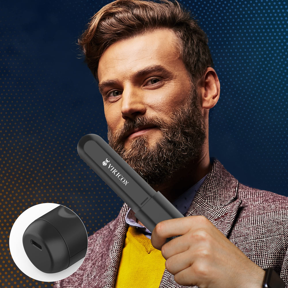 VIKICON beard straightener anti-scald teeth detail showing safe heat distribution