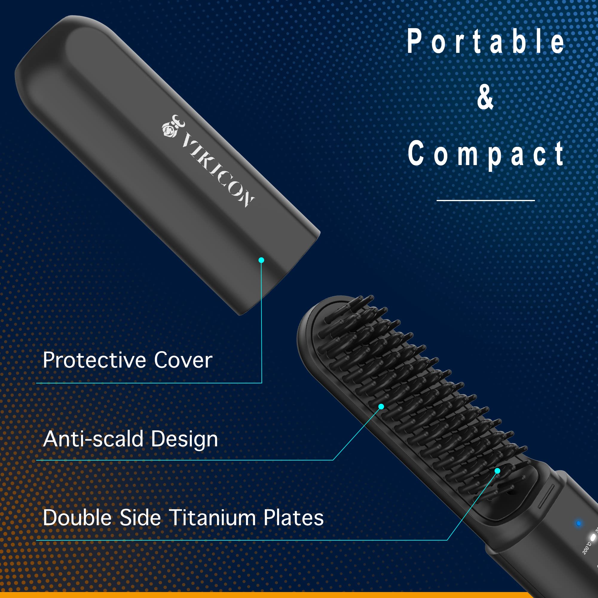 VIKICON beard straightener heat settings 160–200°C for different beard types