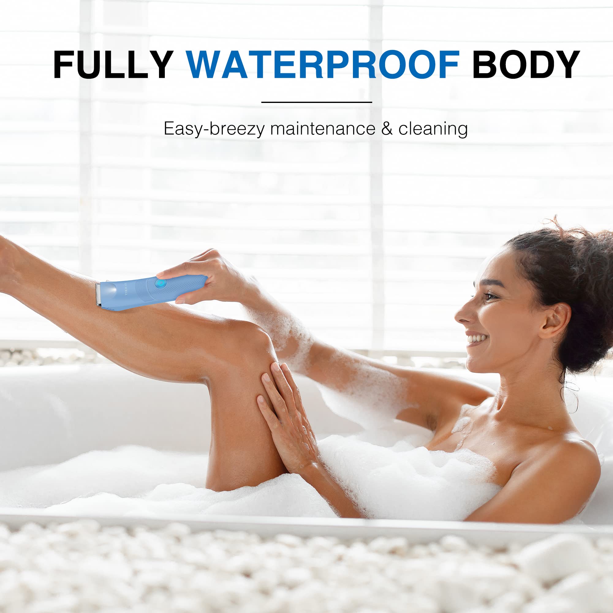 VIKICON hypoallergenic ceramic blade image showing smooth bikini line grooming.